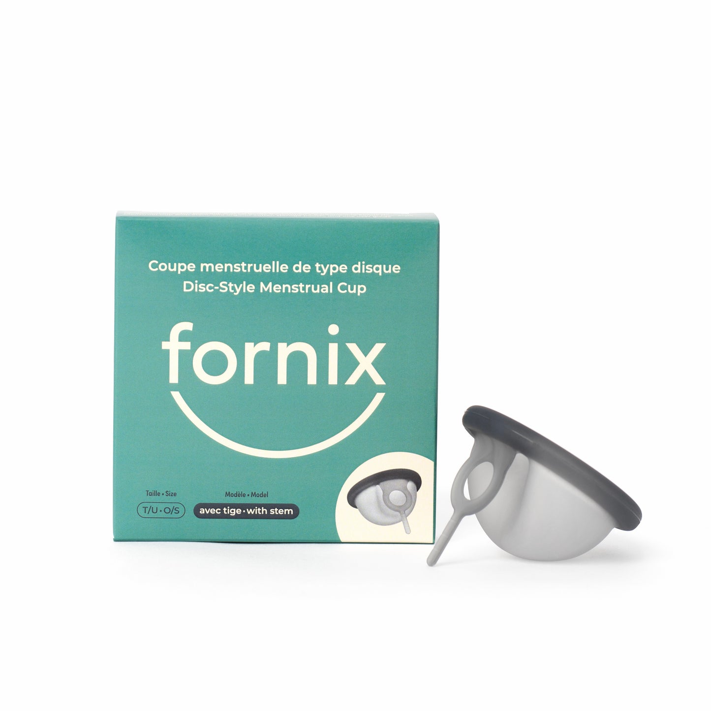 Coupe menstruelle réutilisable de type disque Fornix avec tige. Diamètre de 62 mm