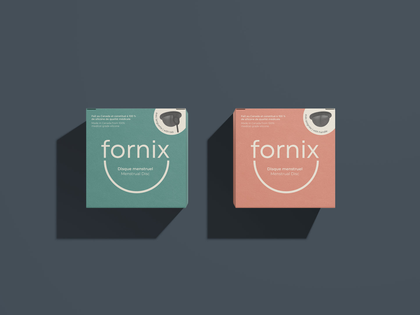 Disque menstruel Fornix avec poignée et disque menstruel Fornix avec languette 
Fornix Menstrual Disc With Handle and Fornix Menstrual Disc With Tab